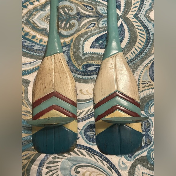 Two metal decorative boat oar candle holders.  24” length 4” Wide Beach Decor - Picture 5 of 11